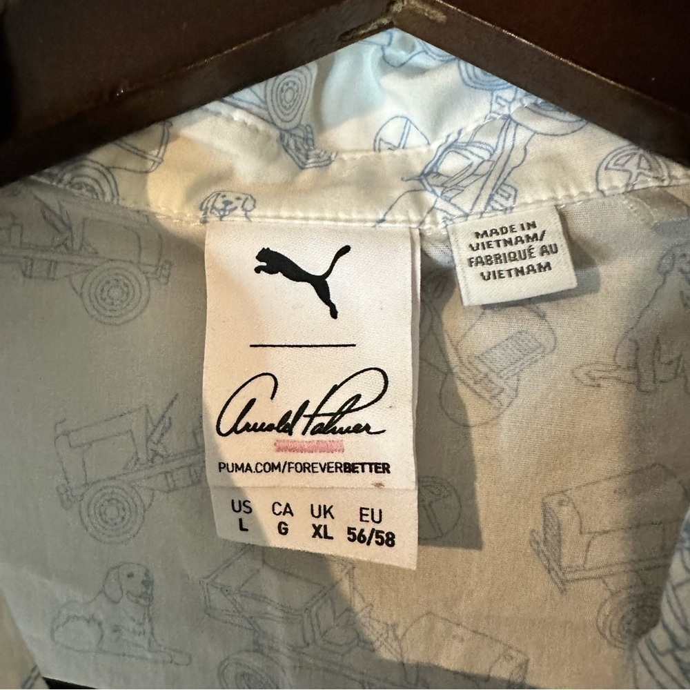 Puma x Arnold Palmer Men’s White Best Friend Print Button-up Shirt Size Large - Picture 7 of 10